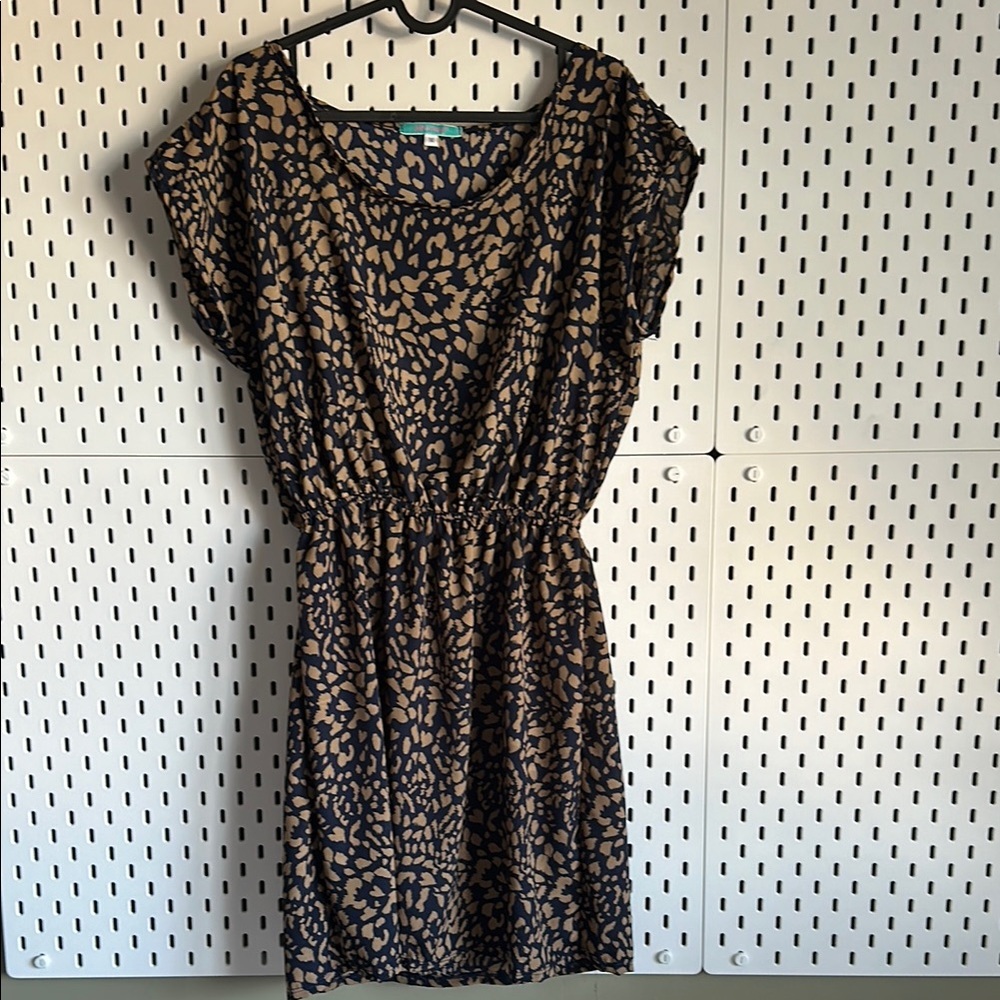 Julie's Closet Navy Blue and Tan Midi Dress